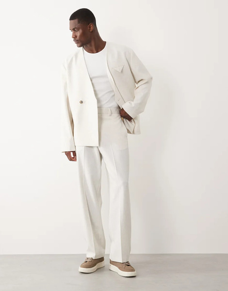  Asos Design Wide Leg Suit Trousers In Stone Neutral 