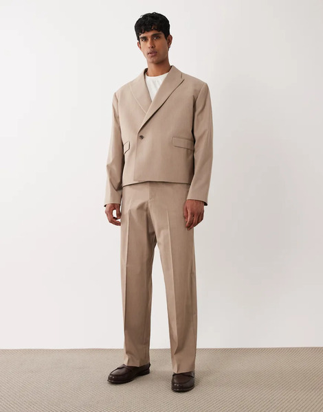  Asos Design Wide Suit Trouser In Camel Neutral 
