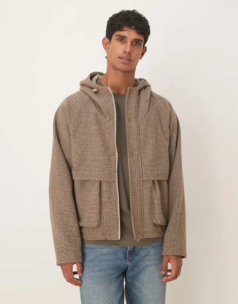  Asos Design Windbreaker In Wool Look Brown 