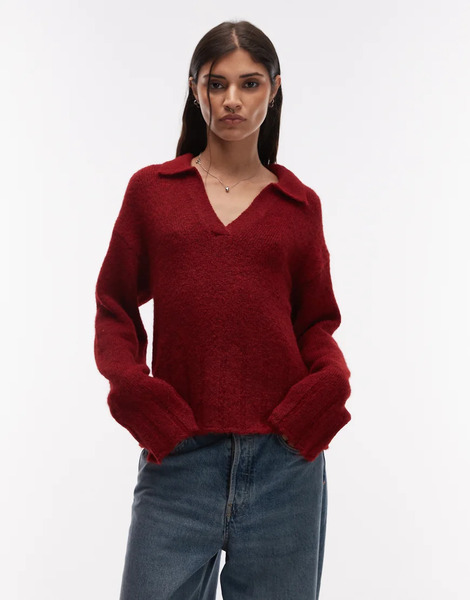  Asos Design Wool Blend Knitted Polo In Red 
