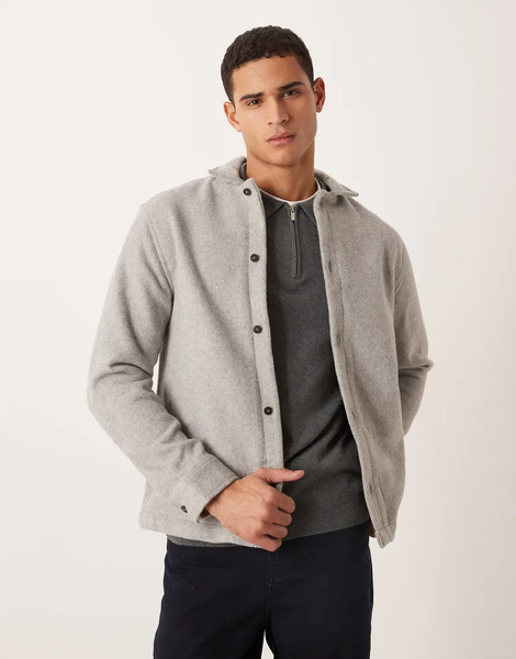 Asos Design Wool Blend Overshirt In Grey 