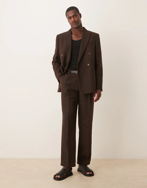  Asos Design Wool Blend Straight Leg Suit Trousers In Brown 