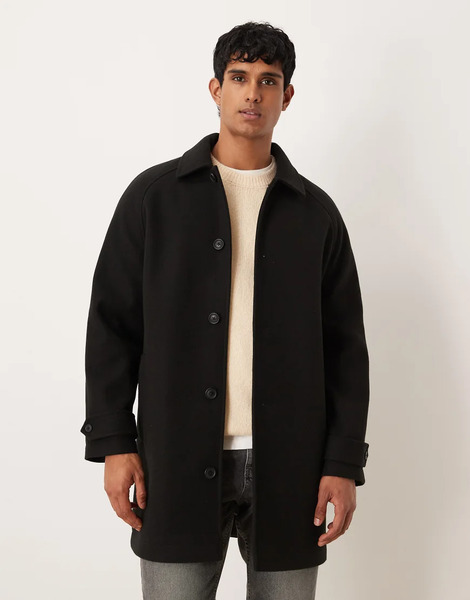  Asos Design Wool Look Carcoat In Black 