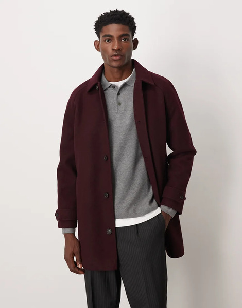  Asos Design Wool Look Carcoat In Burgundy Red 