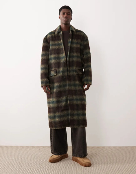  Asos Design Wool Look Oversized Coat In Brown Check 