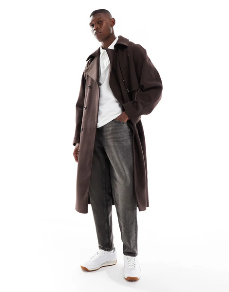  Asos Design Wool Look Oversized Overcoat In Dark Brown 
