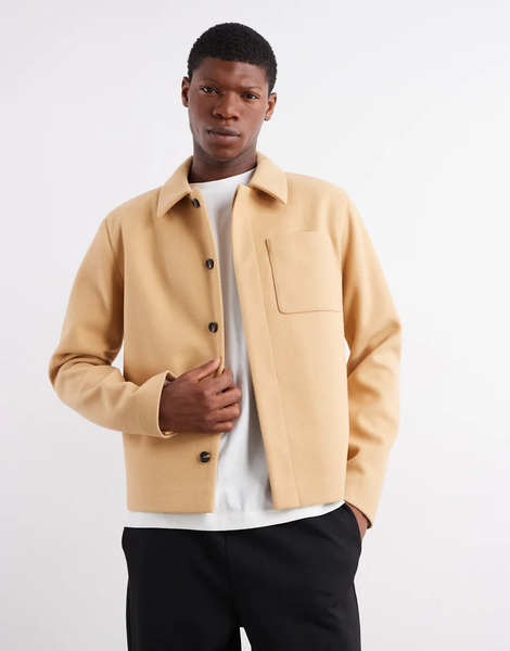  Asos Design Wool Look Shacket In Camel Neutral 