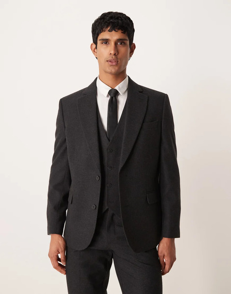  Asos Design Wool Look Slim Suit Jacket In Charcoal Grey 