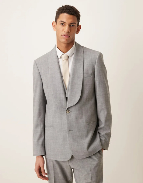  Asos Design Wool Mix Slim Suit Jacket In Grey Marl 