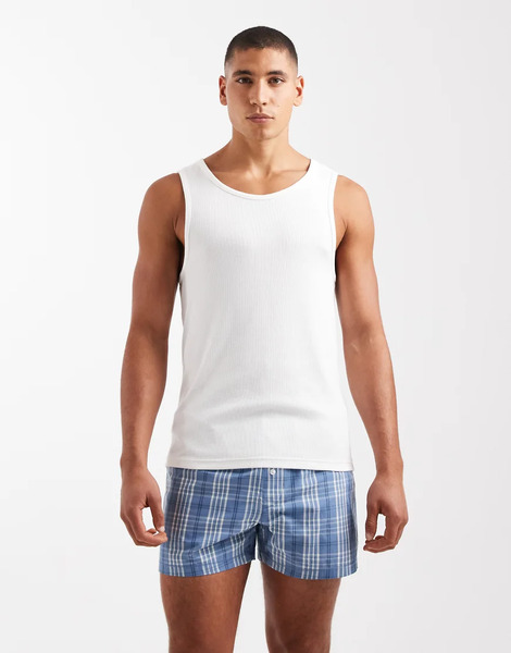  Asos Design Woven Boxers In Blue Check Multi 