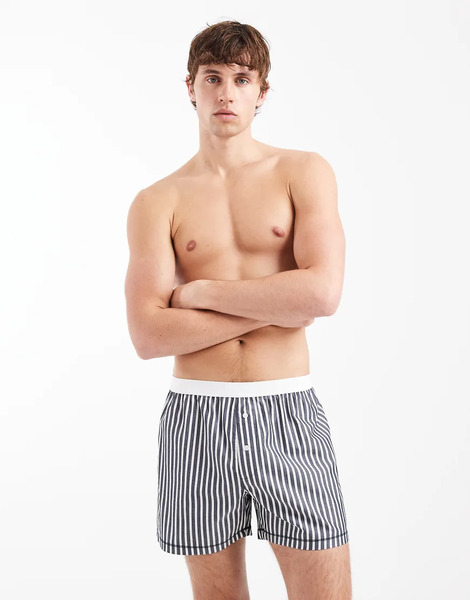  Asos Design Woven Boxers In Navy Stripe 