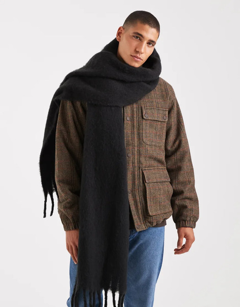  Asos Design Woven Brushed Scarf In Black 