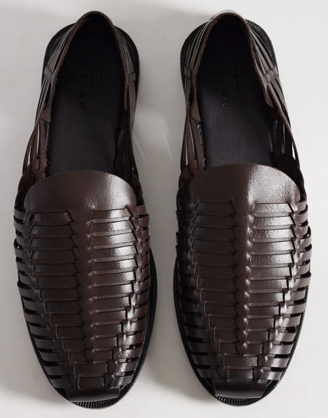  Asos Design Woven Fisherman Sandals In Brown Leather 