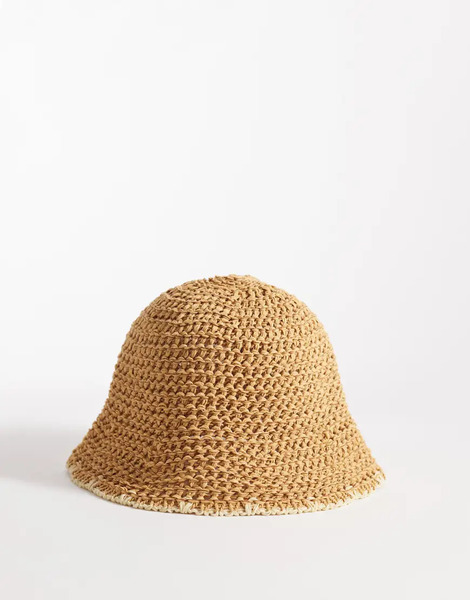  Asos Design Woven Hat In Neutral 