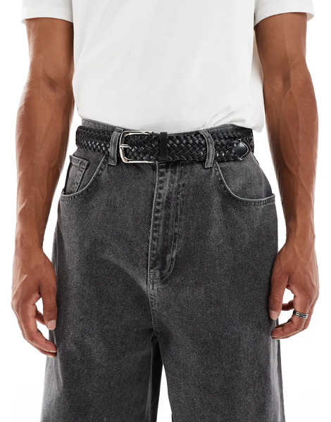  Asos Design Woven Western Belt In Black Faux Leather   Black 