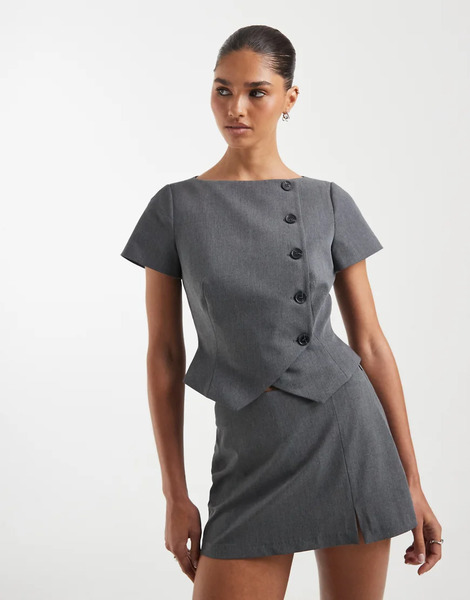  Asos Design Wrap Front Tailored Top Grey 