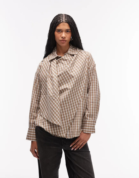  Asos Design Wrap Scarf Detail Oversized Shirt In Check Multi 