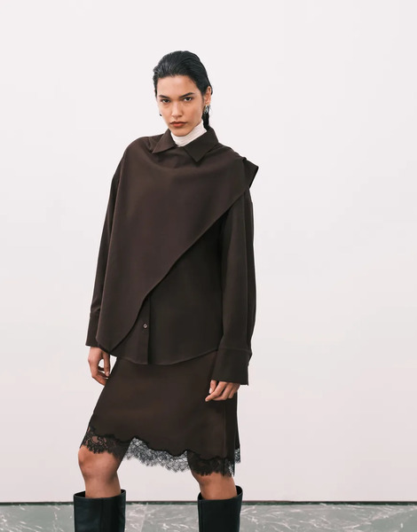  Asos Design Wrap Scarf Oversized Shirt In Chocolate Brown 