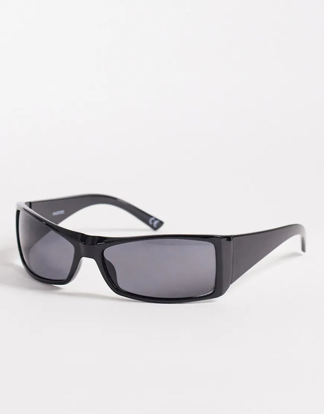 Asos Design Wrap Sunglasses In Black Frame With Smoke Lens 