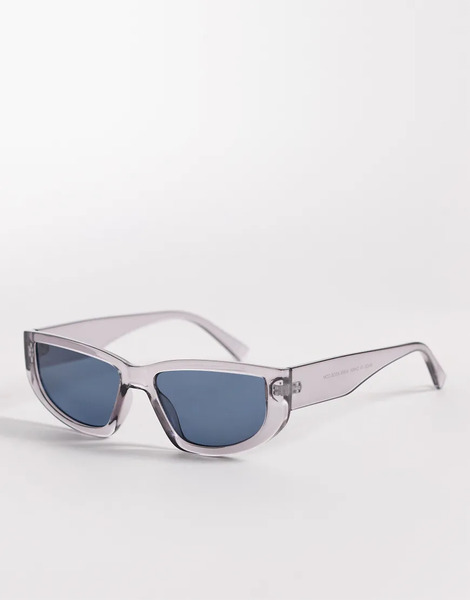  Asos Design Wrap Sunglasses In Crystal Grey Frame With Smoke Lens 