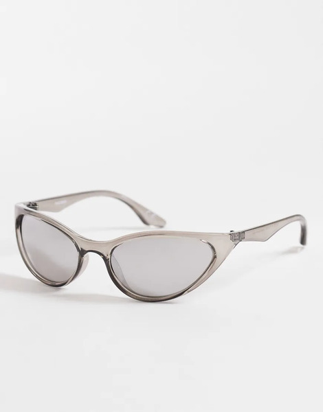  Asos Design Wrap Sunglasses In Grey Crystal Frame With Mirrored Lens 