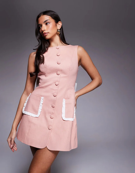  Asos Luxe Button Down Mini Dress With Bow Back In Pink 