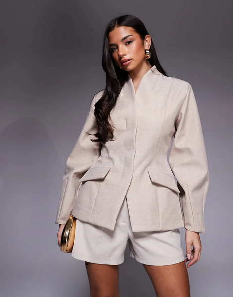  Asos Luxe Cinched Waist Blazer In Stone Neutral 