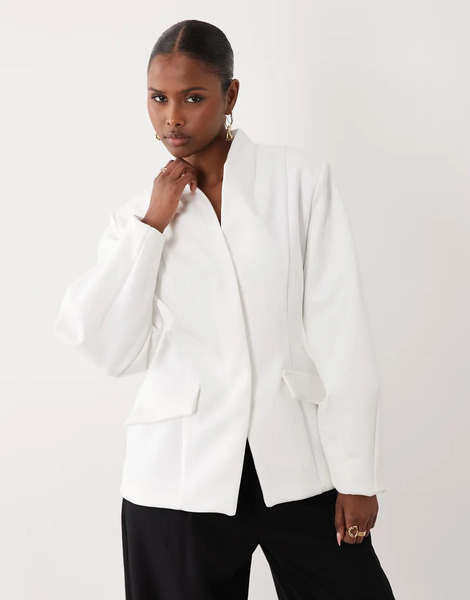  Asos Luxe Cinched Waist Blazer In White 