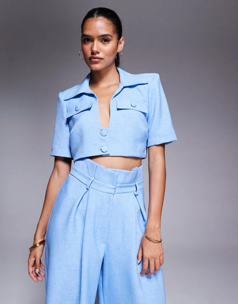  Asos Luxe Co Ord Cropped Tailored Shirt In Light Blue 
