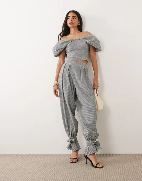  Asos Luxe Co Ord Gingham Balloon Trouser With Tie Cuff Multi 