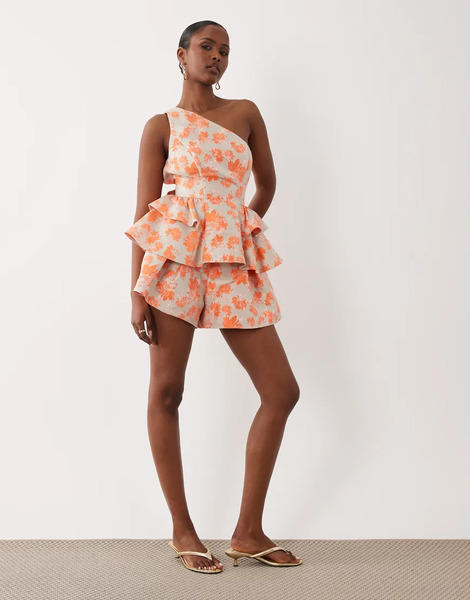  Asos Luxe Co Ord Jacquard Shorts In Orange Multi 