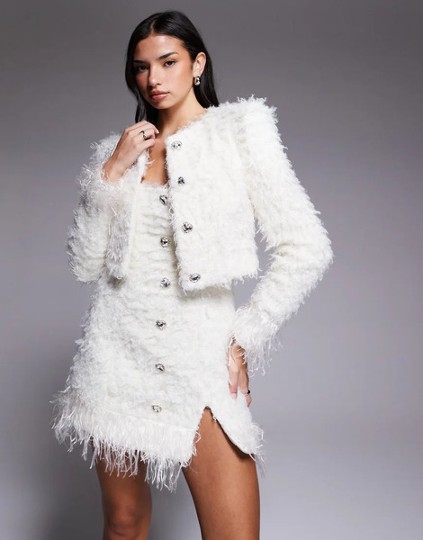  Asos Luxe Co Ord Knitted Jacket With Embellished Buttons In White 