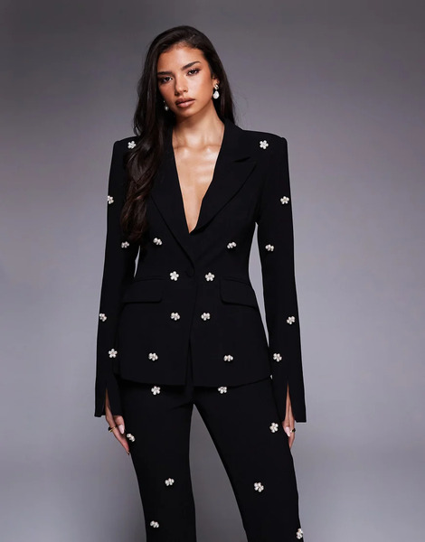  Asos Luxe Co Ord Sculpted Embellished Blazer In Black 