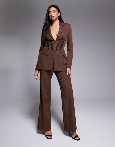  Asos Luxe Co Ord Straight Trousers In Brown 