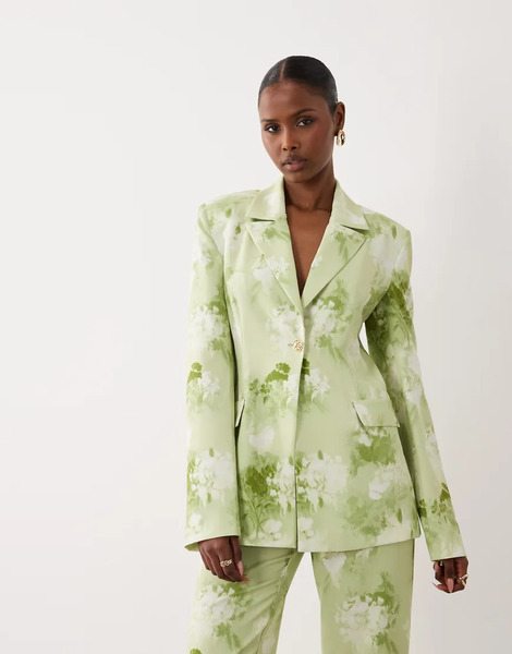  Asos Luxe Co Ord Tailored Blazer In Light Green Blurred Floral Multi 