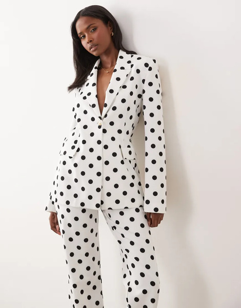  Asos Luxe Co Ord Tailored Blazer In Polka Dot Multi 