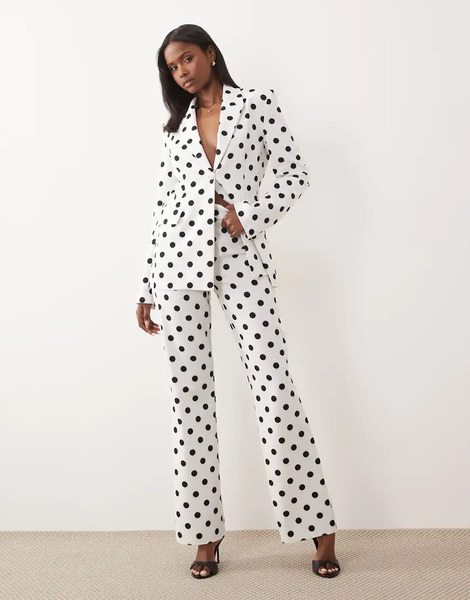  Asos Luxe Co Ord Tailored Suit Trousers In Polka Dot Multi 