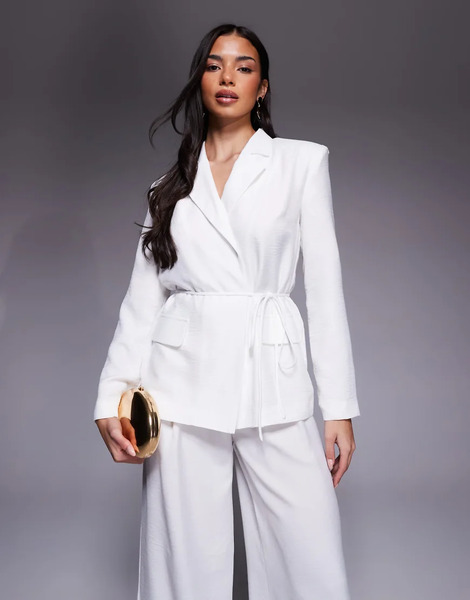  Asos Luxe Co Ord Tie Waist Summer Blazer In White 