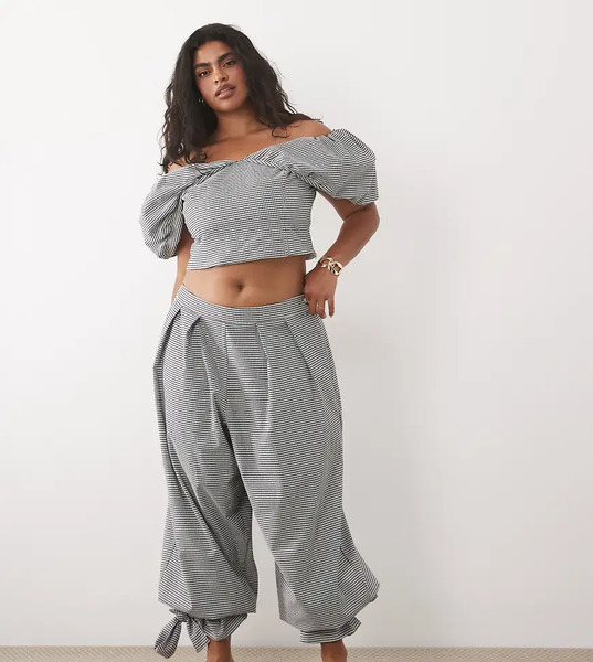  Asos Luxe Curve Co Ord Gingham Balloon Trouser With Tie Cuff Multi 