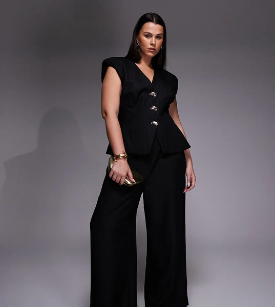  Asos Luxe Curve Co Ord Trouser With Linen In Black 
