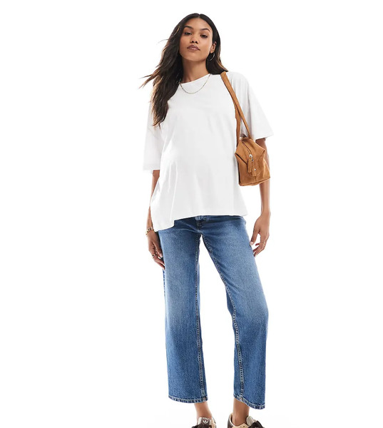  Asos Design Maternity Comfort Stretch Straight Leg Jeans In Authentic Mid Blue 