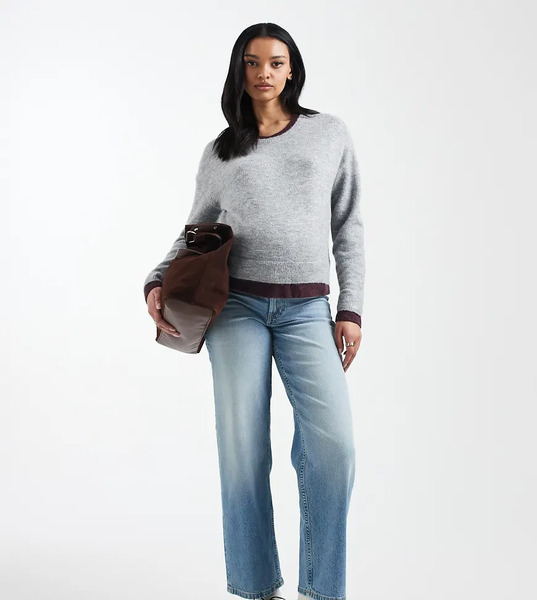  Asos Design Maternity Comfort Stretch Straight Leg Jeans In Authentic Mid Blue 
