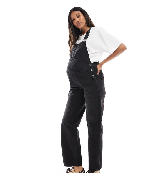  Asos Design Maternity Denim Dungaree In Washed Black 