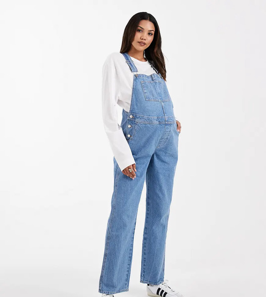  Asos Design Maternity Dunagree In Mid Blue 