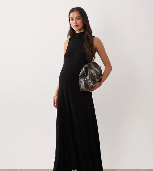  Asos Design Maternity High Neck Maxi Dress In Black 
