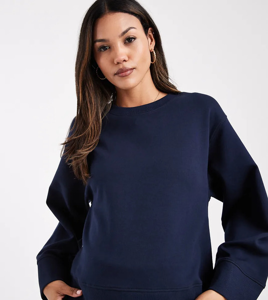  Asos Design Maternity Interlock Oversized Crew Neck Top In Navy 