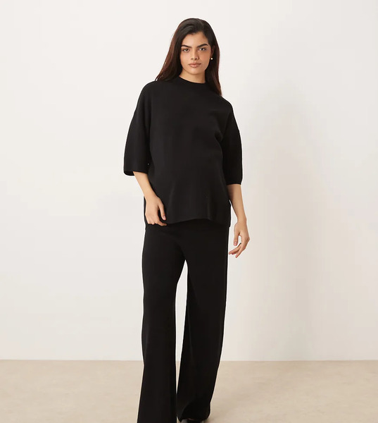  Asos Design Maternity Knitted Compact Structured Oversized T Shirt Co Ord In Black 