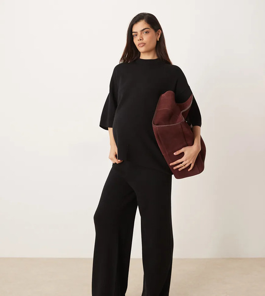 Asos Design Maternity Knitted Compact Trouser Co Ord In Black 
