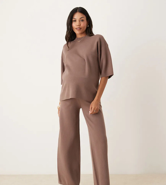  Asos Design Maternity Knitted Structured Trouser Co Ord In Mocha Brown 