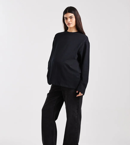  Asos Design Maternity Long Sleeve T Shirt In Black Multi 